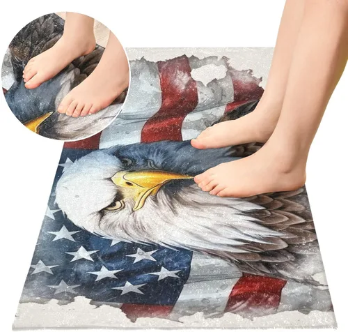 Miniatura 4 de Alfombra de baño con diseño de águila con bandera americana de 39 x 20 pulgadas, alfombra de baño lanuda suave y absorbente, antideslizante, lavable