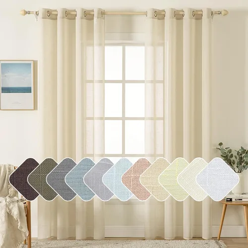 Miniatura 16 de MIULEE 2 paneles de cortinas de lino de granja translúcidas de 84 pulgadas de largo, elegantes cortinas terracota rústicas para otoño, con ojales