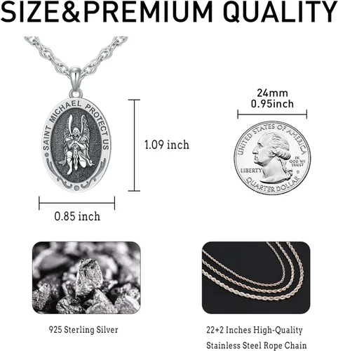 Miniatura 112 de CEKAMA - Collar de plata de ley 925 con dije de amuleto para hombres y mujeres, con cadena de 0.098 in, 22 pulgadas + 2 pulgadas