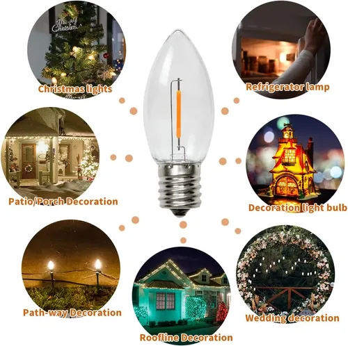 Miniatura 8 de Paquete de 50 bombillas LED C9 de Navidad, bombilla LED C9 de repuesto para cadena de luces de Navidad, base intermedia E17, 2200 K blanco cálido