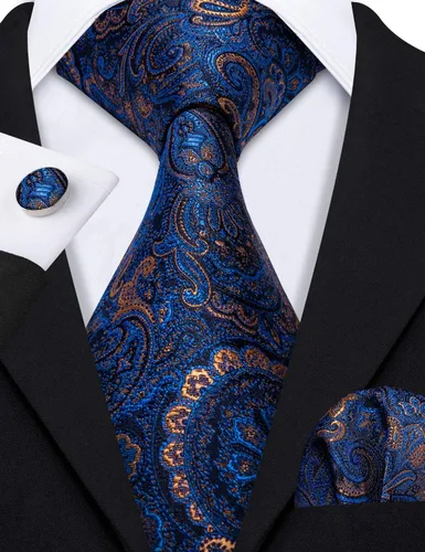 Miniatura 163 de Barry.Wang - Juego de corbata de seda para hombre, diseño de cachemira, pañuelo y gemelos de bolsillo