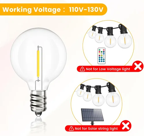 Miniatura 3 de Svater Bombillas LED G40 de repuesto para tira de luces al aire libre, paquete de 25 bombillas regulables inastillables, bombillas Edison con base