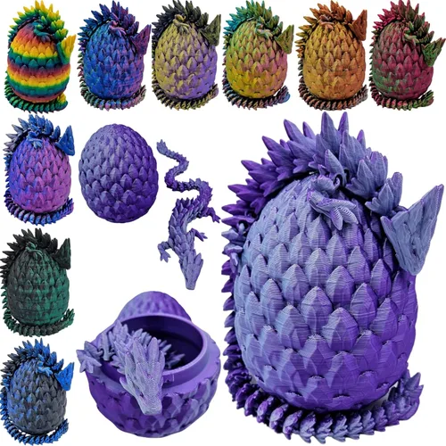 Miniatura 10 de Huevo de Dragón Impreso en 3D Articulado Piedra Preciosa Dragón Juguete de Ansiedad Figurina - Dragones de Color Vibrante Flexibles Alivio para Rojo