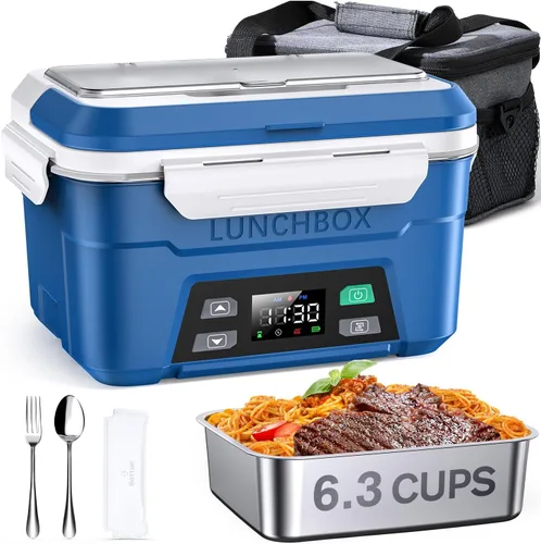 Miniatura 19 de EAST OAK Fiambrera eléctrica inalámbrica para adultos, lonchera calentada a pilas con calefacción automática, calentador de alimentos portátil