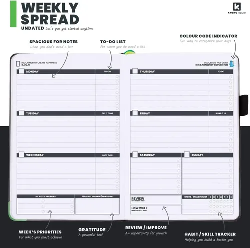 Miniatura 6 de Agenda semanal sin fecha de 12 meses 2023 para aumentar la productividad, la concentración, el crecimiento personal, la felicidad y el éxito, sin