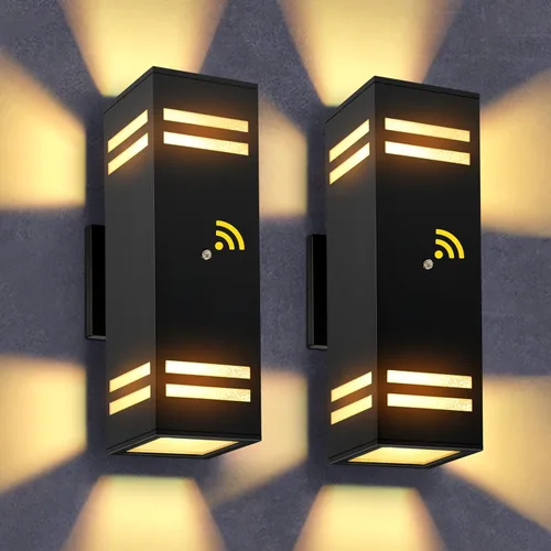 Miniatura 14 de Paquete de 2 lámparas de exterior del atardecer al amanecer, luz de porche moderna color negro mate IP65, bombillas LED de 3000 K, accesorios