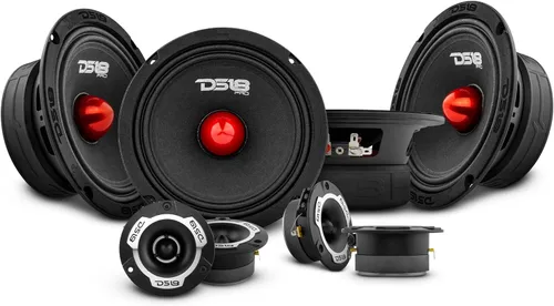 DS18 Paquete de altavoces para automóvil, 4 altavoces PRO-GM6B de rango medio de 6.5 pulgadas y 4 súper tweeters de aluminio PRO-TWX1, paquete de