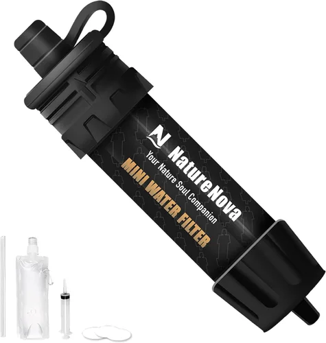 Mini Filtro de Agua NatureNova Sistema Portátil de Filtración de Agua de Emergencia para Senderismo, Camping, Popote, Equipo de Supervivencia,