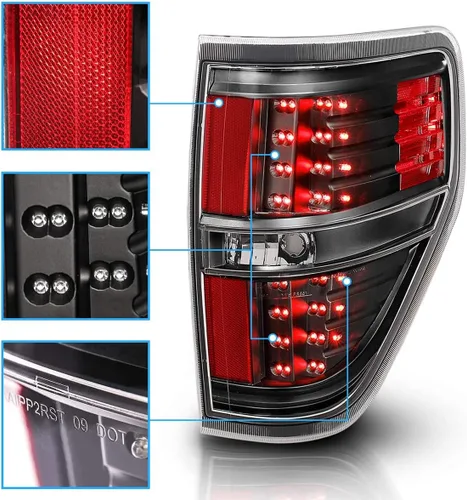 Miniatura 4 de AmeriLite - Juego de luces LED de repuesto para luces traseras y de freno, color negro, para Ford F-150 09-14, lado del pasajero y del conductor