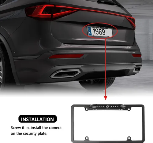 Miniatura 3 de Cámara de respaldo para matrícula, cámara de visión trasera de noche HD con 8 LED, cámara de visión trasera para auto de 170° de ángulo amplio