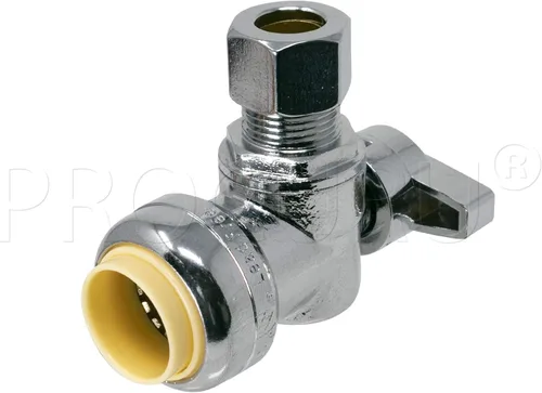 Miniatura 2 de PROCURU Paquete de 1 válvula de parada angular PushFit de 1/2 pulgada nominal x 3/8 pulgadas de diámetro exterior Comp, válvula de cierre de latón