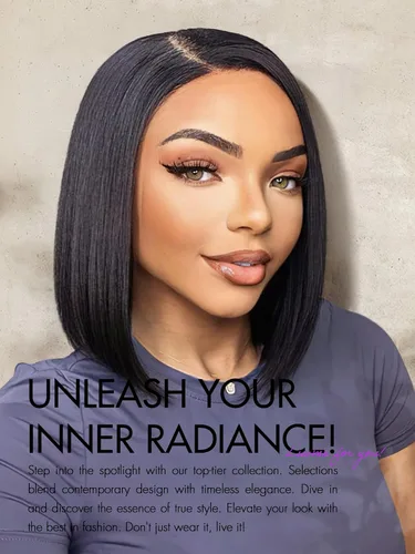 Miniatura 2 de LUVME HAIR Peluca Bob Recta Yaki Ligera de 10 Pulgadas de Cabello Humano, Pelucas Bob de Encaje HD Indetectable Sin Pegamento de Cabello Humano Pre