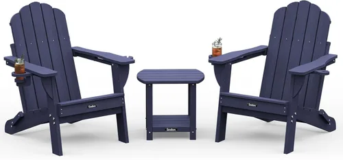 Miniatura 35 de Silla Adirondack plegable, silla Adirondack de HDPE con 2 soportes para tazas, sillas para fogatas al aire libre de fácil montaje para patio