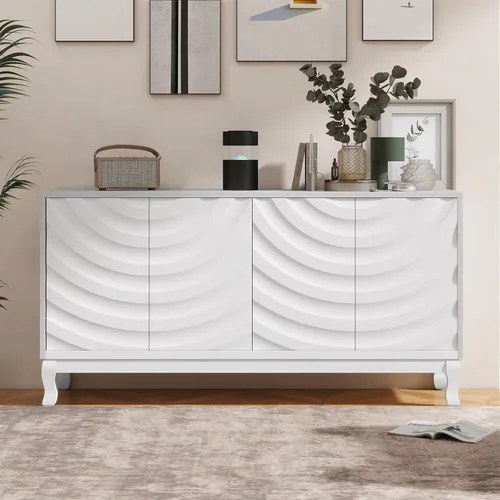 Miniatura 10 de LKTART Armario de almacenamiento de bufé de 59.06 pulgadas para comedor, consola de puerta de flores talladas, resorte prensado de 4 puertas
