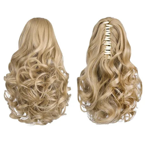Miniatura 257 de Extensiones de cola de caballo de cabello rubio, extensiones de cola de caballo para mujer, pinza de extensiones de cabello rizado de 12 pulgadas