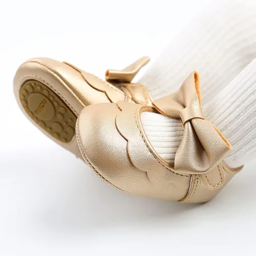 Miniatura 4 de QWZban Zapatos planos Mary Jane con Bownot antideslizante suela suave de piel sintética para recién nacidos, bebés, primeros caminantes