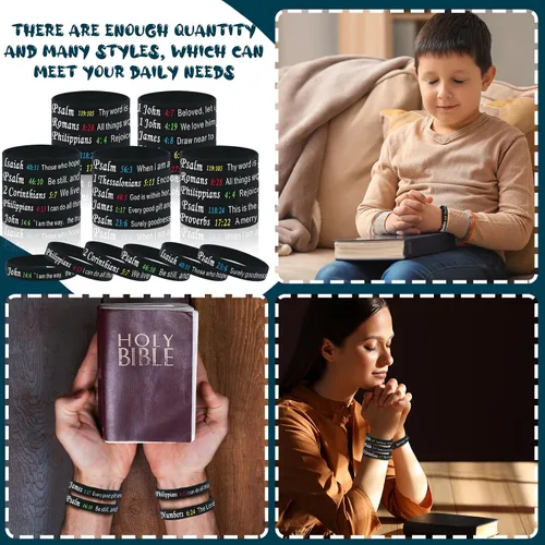 Miniatura 13 de Estune 120 pulseras de versículos de la Biblia, con cita motivacional, pulseras de goma, pulseras de silicona religiosas, pulseras de silicona