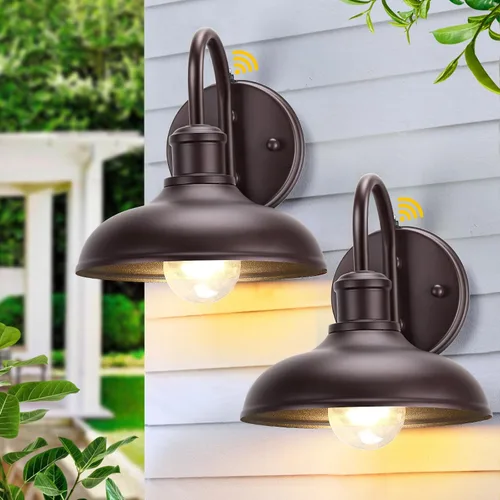 Miniatura 10 de Lámparas exteriores con cuello de cisne del atardecer al amanecer, paquete de 2 luces de granero para porche, aplique de pared exterior industrial