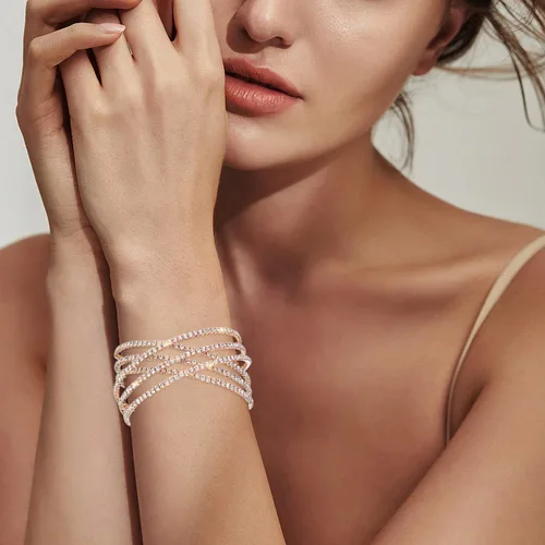 Miniatura 2 de Pulsera de diamantes de imitación para mujer, pulsera multicapa de cristal
