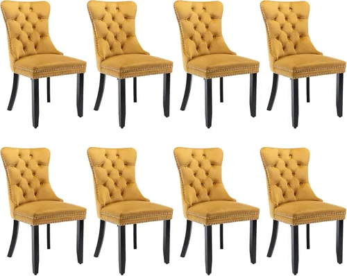 Miniatura 167 de SoarFlash Juego de 2 sillas de comedor de tela de lino, sillas de comedor tapizadas con ribete de cabeza de clavo y patas de madera de color claro
