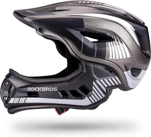 ROCKBROS Casco integral para niños Cascos de bicicleta para niños Casco ligero de bicicleta de montaña para niños pequeños Desmontable para MTB BMX