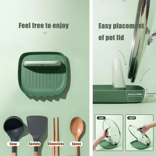 Miniatura 4 de Paquete de 2 Soportes para Tapa y Cuchara para Encimera de Cocina, Soporte para Cucharón/Espátula/Cuchara de Cocina para Estufa, Descanso