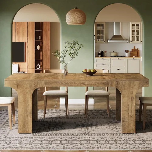 Miniatura 9 de Tribesigns Mesa de comedor grande de 71 pulgadas para 6-8, mesa de cocina de madera de granja con diseño arqueado, mueble rectangular de comedor