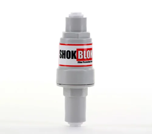 Shok Blok SB-FPV-125 - Válvula de protección para filtro de agua para sistemas de ósmosis inversa y filtros - puertos QC de 1/4 pulgadas, 125 PSI