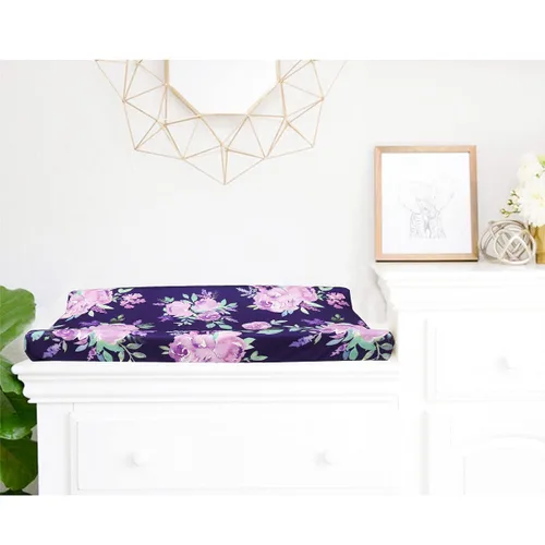 Miniatura 2 de Funda para cambiador de pañales de flores moradas, sábanas para niñas recién nacidas, suaves, transpirables, para cambiadores de guardería Purple