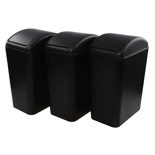 Miniatura 9 de Vababa Cubo de basura de plástico negro de 3 galones, pequeño cubo de basura delgado con tapa abatible