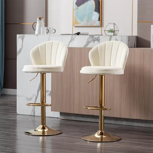 Miniatura 2 de Juego de 2 taburetes de bar, taburete de bar de terciopelo, taburete de bar giratorio de 360° ajustable con base de metal, respaldo alto