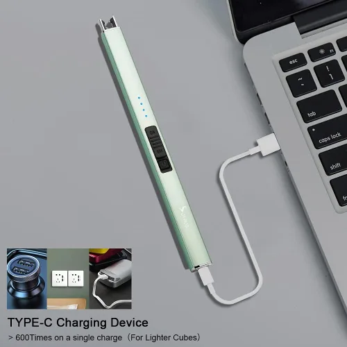 Miniatura 6 de SUPRUS Encendedor eléctrico de arco, a prueba de viento, sin llama, recargable por USB con bloqueo de seguridad para velas, barbacoa, camping (verde)