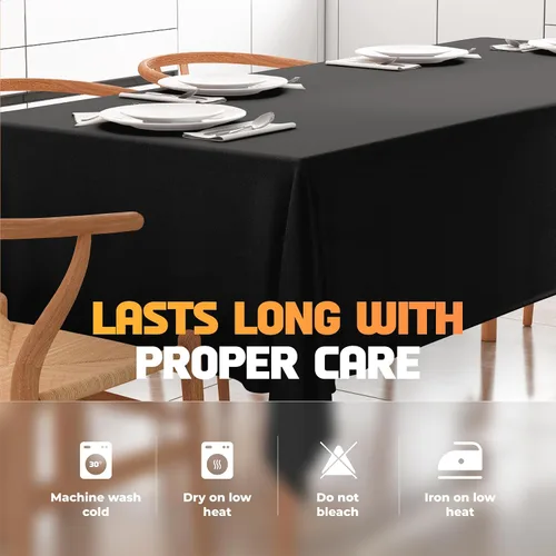 Miniatura 6 de White Classic WEALUXE Black Table Cloth for 6 Foot Rectangle Tables, 60x102 inches, Water, Stain and Wrinkle Resistant, 200 GSM Washable Poly Fabric