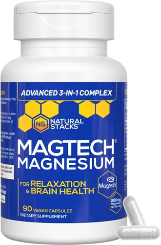 Cápsulas de complejo de magnesio MagTech de Natural Stacks (90 Cápsulas). Mejoran la salud cerebral, detienen el envejecimiento cognitivo y ayudan a