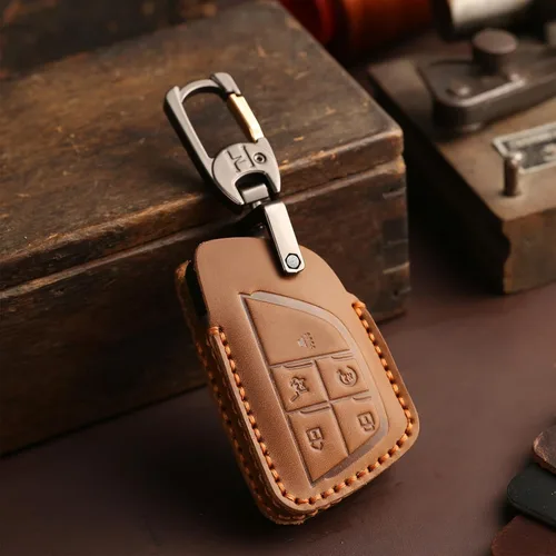 Miniatura 6 de OLLEN Funda de cuero genuino para llavero 2021-2026, apta para GMC Yukon Denali Sierra Chevy Silverado Suburban Tahoe Buick, etc., protector