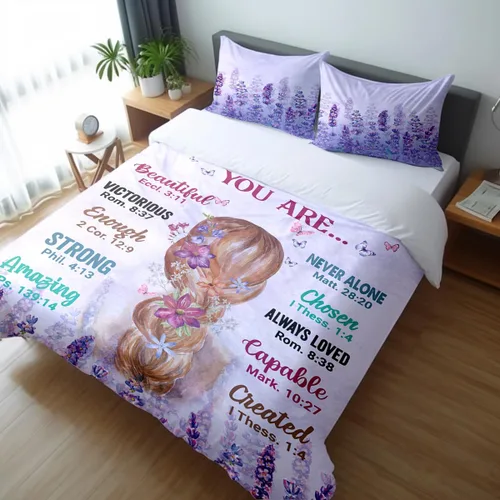 Miniatura 11 de Juego de edredón para niños, tamaño matrimonial, con citas inspiradoras y mariposas florales, para niñas y mujeres