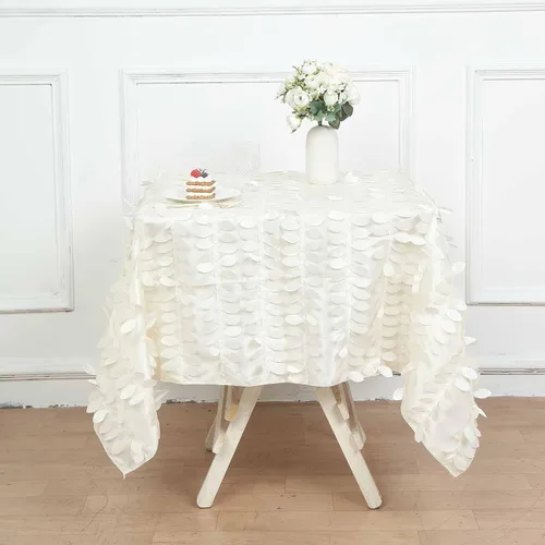 Miniatura 40 de TABLECLOTHSFACTORY - Mantel cuadrado de tela de tafetán de pétalos de hojas 3D de 54 pulgadas, color negro