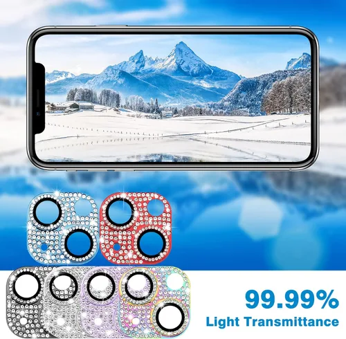 Miniatura 18 de Protector de lente de cámara diseñado para iPhone 12 Pro Max, con diamantes de imitación 3D con diamantes de imitación 9H, vidrio templado, Rosado