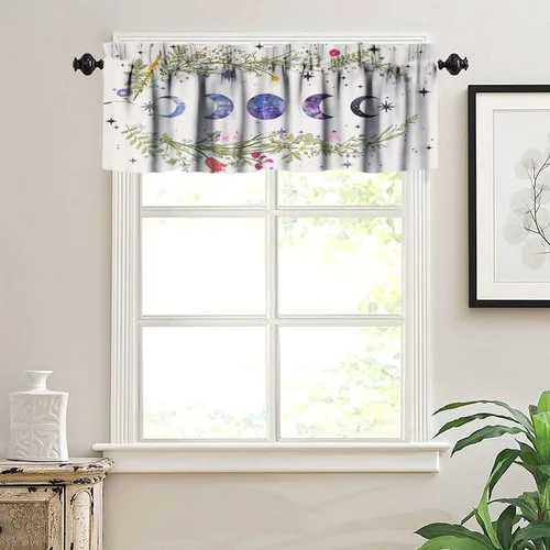 Miniatura 5 de Cortinas con cenefa floral de luna para ventanas de cocina, fase de flores silvestres, jardín, bohemio, primavera, naturaleza, cortina de ventana