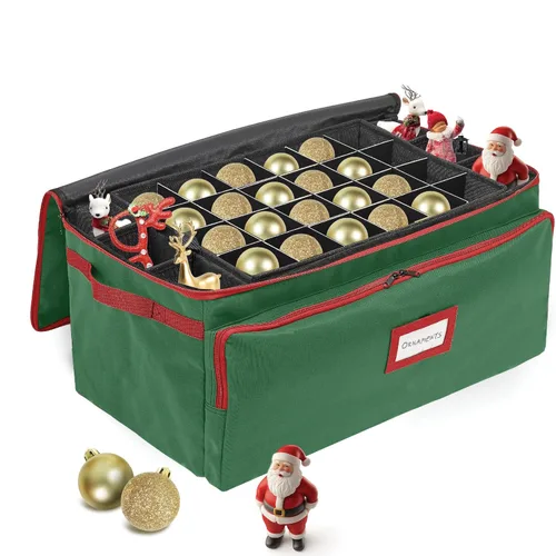 Miniatura 9 de Caja de almacenamiento premium para adornos navideños – Con capacidad para hasta 72 adornos de 3 pulgadas + 8 ranuras laterales para figuritas y Rojo