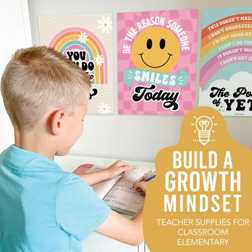 Miniatura 7 de Hadley Designs Póster motivacional para decoración de aula, 9 pósteres de aula de mentalidad de crecimiento, decoración de pared inspiradora