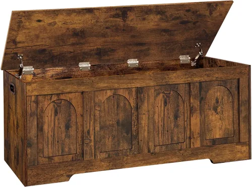 Miniatura 10 de DINZI LVJ Baúl de almacenamiento, caja de juguetes de madera de 39.4 pulgadas con 2 bisagras de seguridad, banco de zapatos de entrada con tapa