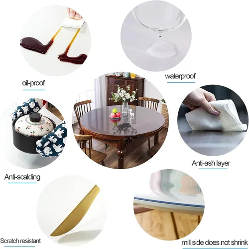 Miniatura 4 de Protector de mesa de comedor transparente de plástico para mantel de cocina, resistente al calor de PVC, protector de mesa, redondo, plástico
