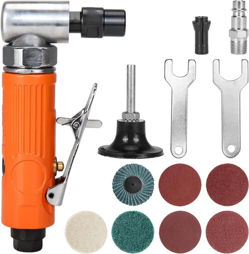 Miniatura 8 de BAIWEN - Amoladora neumática de ángulo recto de 1/4 pulgadas, 90 grados, resistente, 20,000 RPM, herramienta pulidora de lijadora comprimida