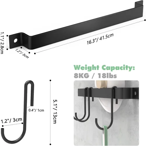 Miniatura 6 de Housolution Riel de cocina con 15 ganchos, 16 pulgadas montado en la pared, colgador de utensilios de cocina para cocina, 1 paquete, color negro