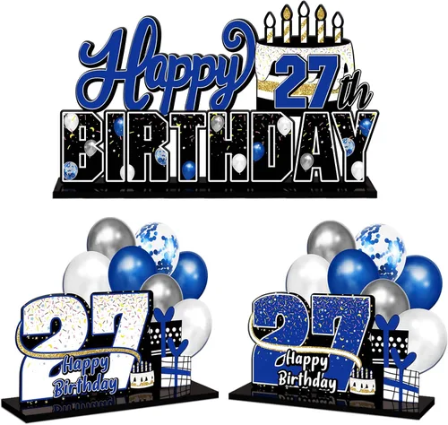 Miniatura 95 de LINGTEER Feliz 10º Cumpleaños Juego de Centros de Mesa de Acrílico Azul para Mesa - Brindemos por Diez Años Decoraciones de Regalo de Fiesta de 10º