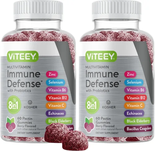 Viteey Gomitas multivitamínicas 8 en 1 Suplemento de apoyo inmunológico con probióticos - Potenciadores inmunológicos para adultos y adolescentes -