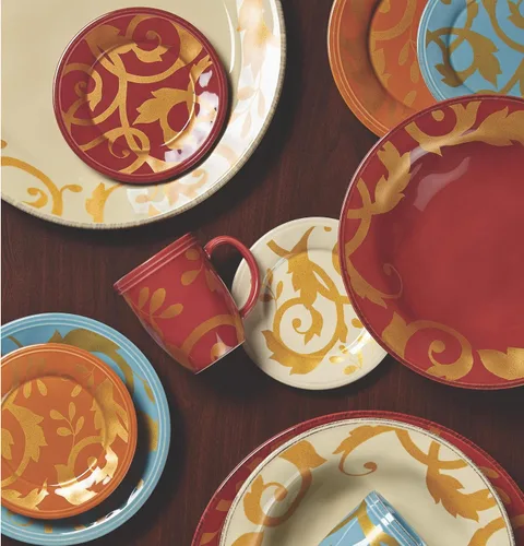 Miniatura 2 de Rachael Ray Vajilla Gold Scroll - Cuenco redondo de 10 pulgadas, crema de almendras