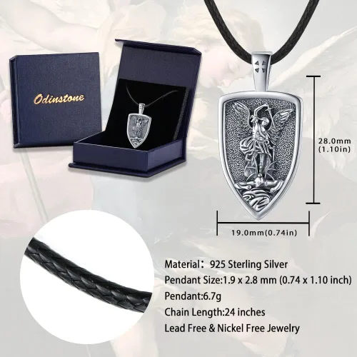 Miniatura 45 de Odinstone Collar de plata de ley 925 con medalla de San Miguel/San Cristóbal/San Benito/Crucifijo de Jesús/San Uriel/Arcángel Rafael para hombres
