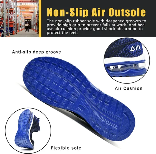 Miniatura 4 de HiHatide - Zapatos con punta de acero para hombre, zapatos de trabajo, zapatos de seguridad, con amortiguación de aire, ligeros, antideslizantes